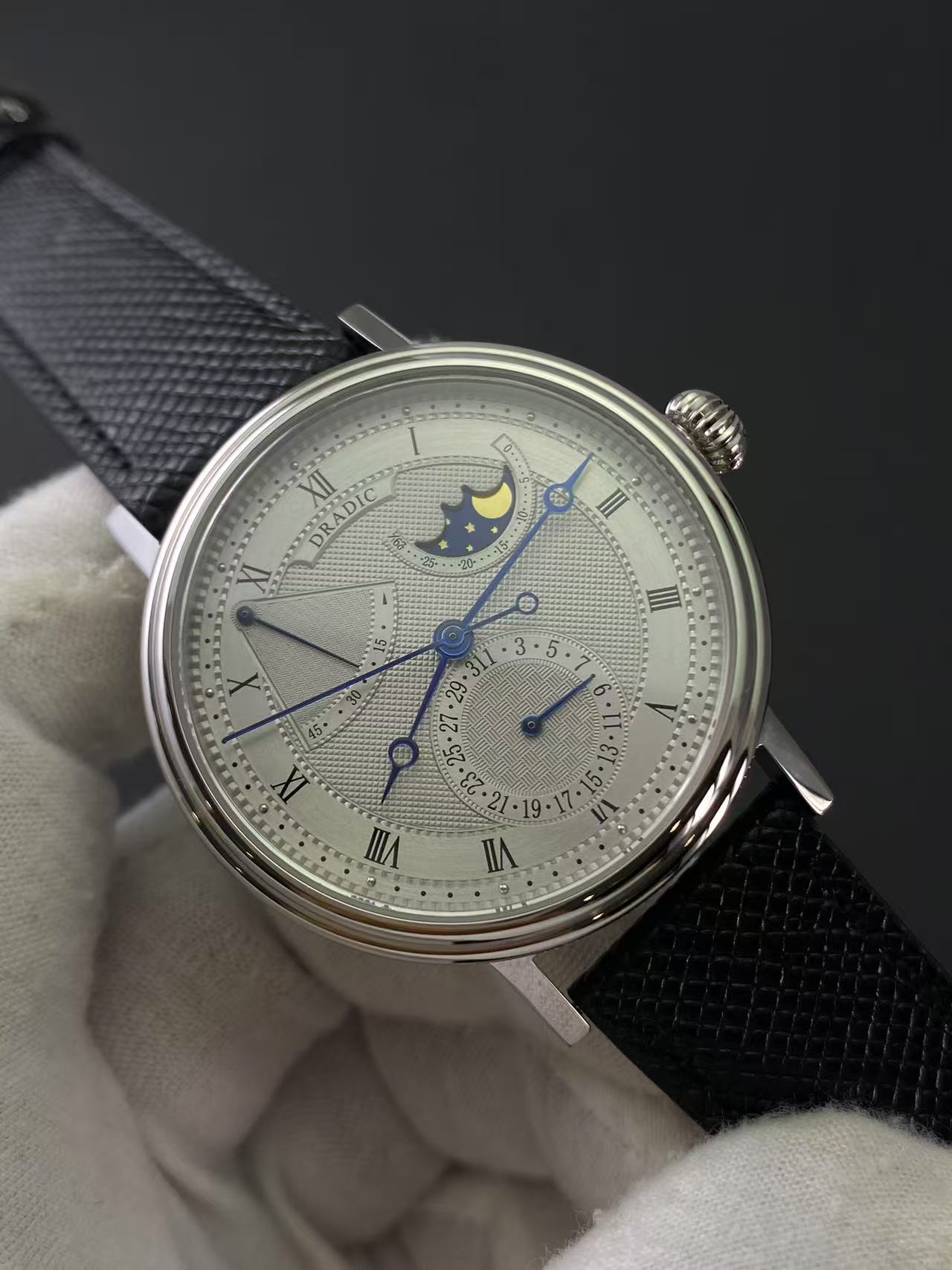 Guilloché Dial Watch - Luksusowy zegarek automatyczny z fazami księżyca