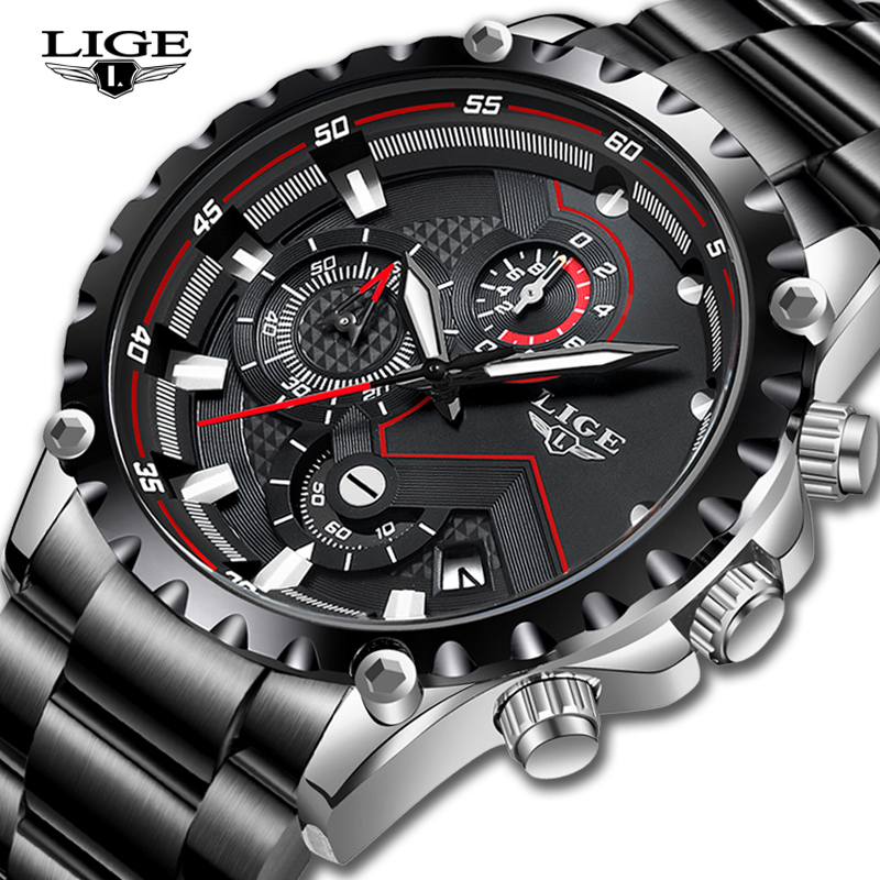 Luxury Watch All Black - LIGE Top marka luksusowe męskie moda