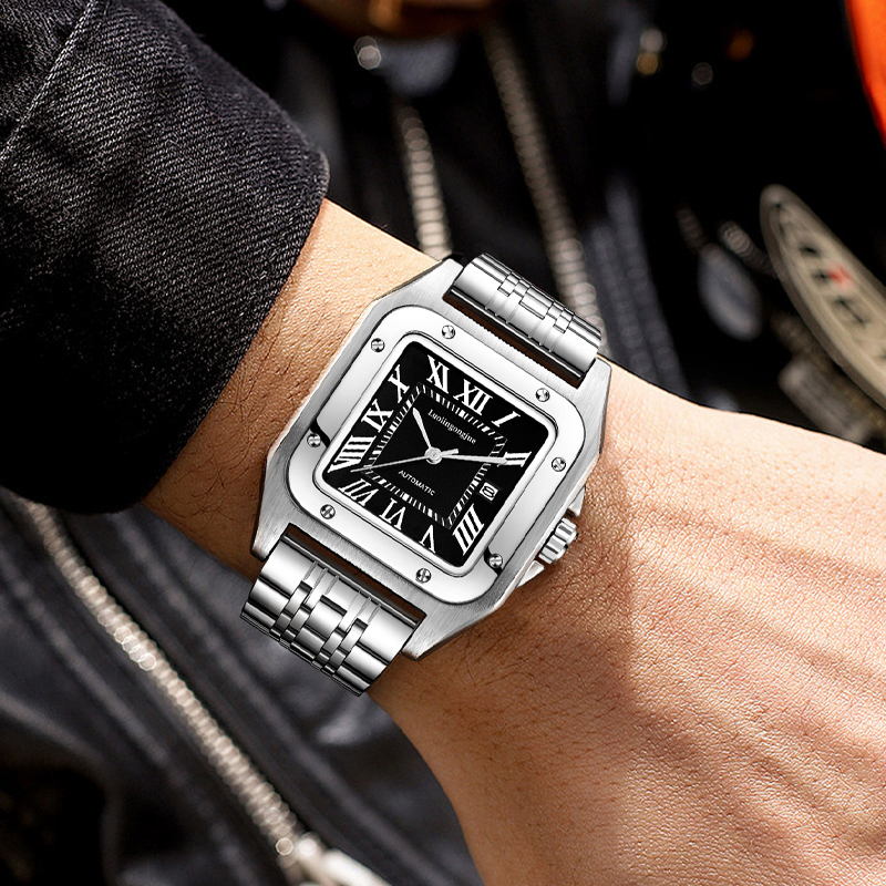 Cartier Watch Santos - Luksusowy, kwadratowy zegarek automatyczny dla mężczyzn,