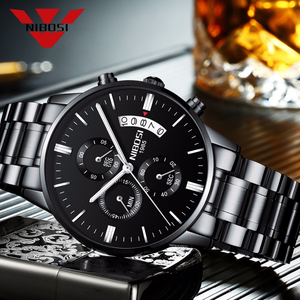 NIBOSI czarny zegarek kwarcowy – Luxury Watch All Black recenzja i cena