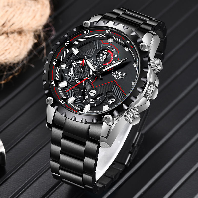 LIGE Top marka luksusowe męski – Luxury Watch All Black recenzja i cena